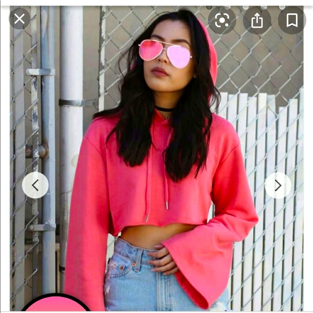 Forever 21 Pink Flare Sleeve Crop Hoodie